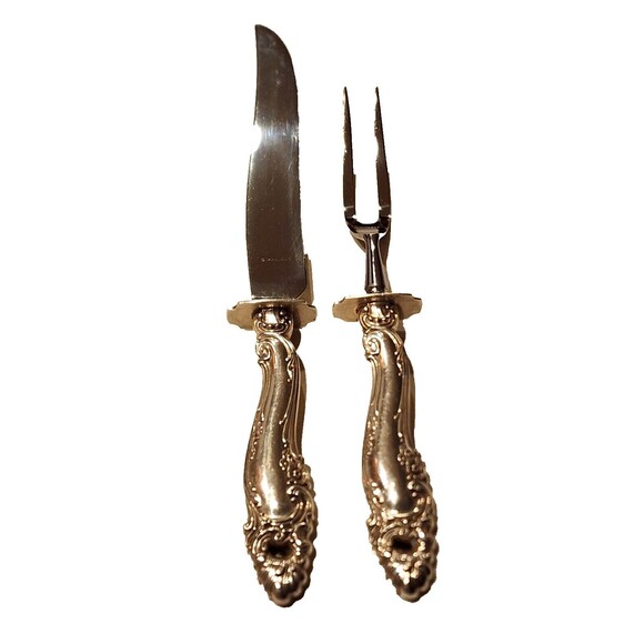 Vintage GORHAM Decor STERLING SILVER Handled Small 2pc Carving Set - Picture 2 of 5